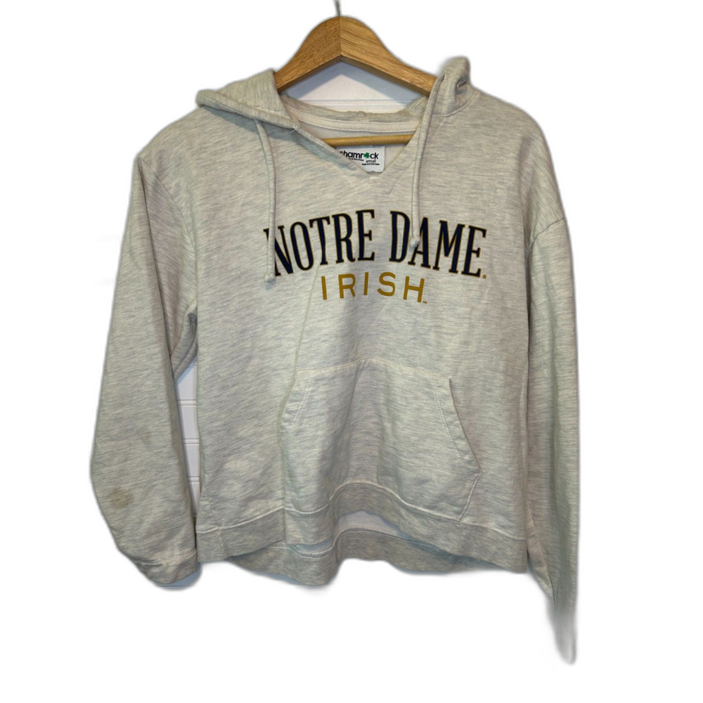 Notre Dame Fighting Irish Shamrock Pullover Hoodie Cream Off White Adult Small